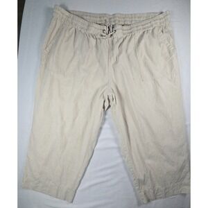 Catherines Womens 3X 26/28W Linen Blend Crop Pants Beige Pull On Elastic Waist
